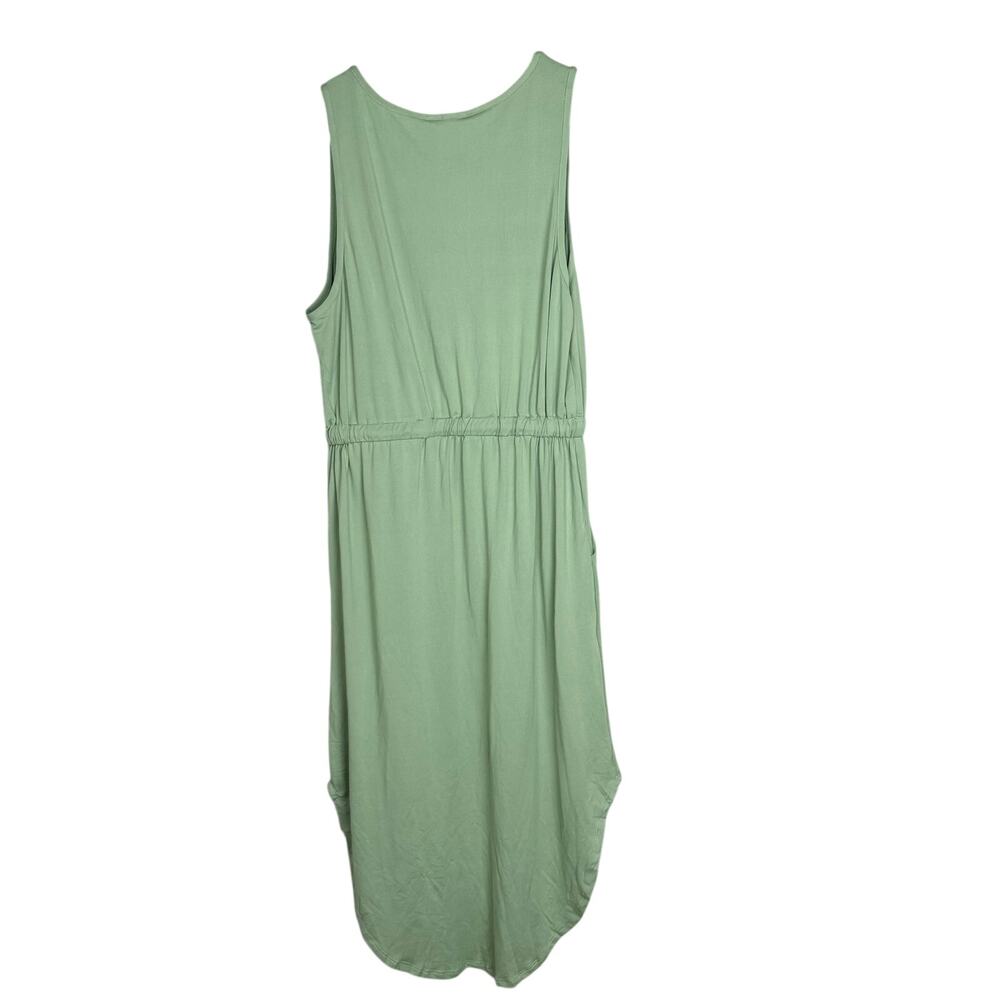 Dusty Green V-Neck Drawstring Sleeveless Midi Dress - Picture 8 of 9